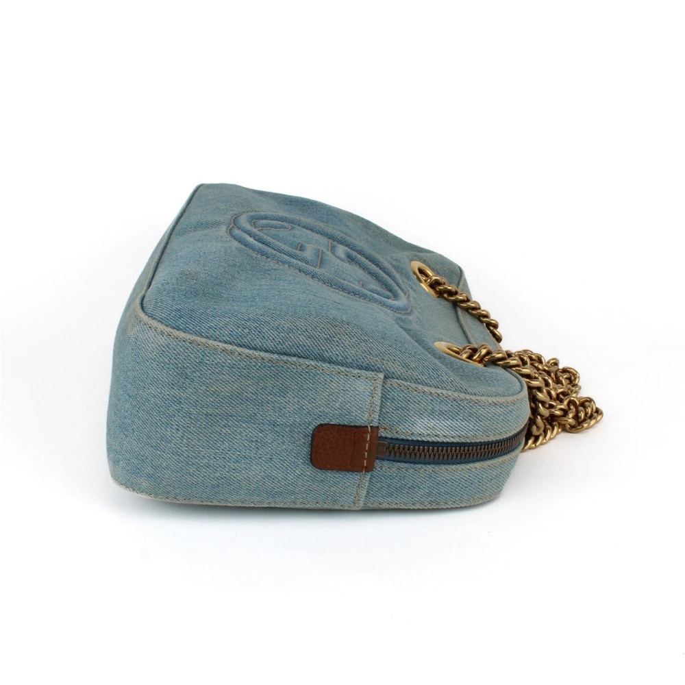 Authentic Gucci Blue Denim and Brown Tassel Soho Shoulder Bag with Gold Chain - Picture 3 of 9